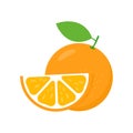 Orange vector fruit. Fresh orange icon. Fruit citrus with slices.